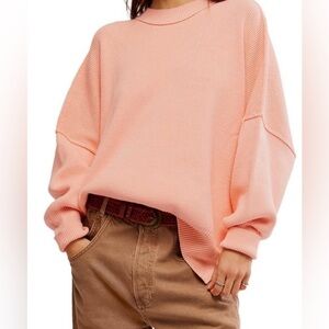 Free People Easy Street Tunic Sweater Pale Rosette Oversized Sz XL Pink Ribbed